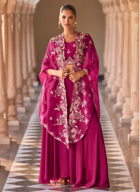 Fuchsia Chinon Palazzo Suit with Beads Work for Festival