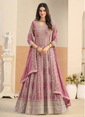 Georgette Anarkali Suit in Pink with Embroidered Work for Women