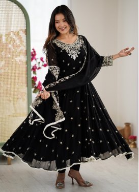 Georgette Anarkali Suit with Beads Work in Black