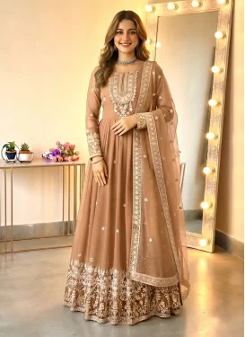 Georgette Anarkali Suit with Embroidered Work in Beige for Festival