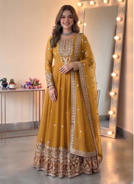 Georgette Anarkali Suit with Embroidered Work in Mustard