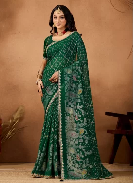 Georgette Classic Saree with Bandhani Print Work in Green