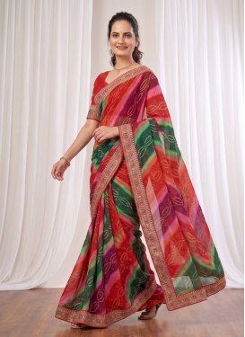 Georgette Classic Saree with Bandhani Print Work in Multi Colour