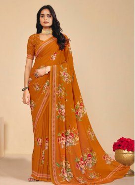 Georgette Classic Saree with Digital Print Work for Casual in Orange