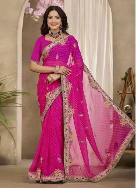 Georgette Classic Saree with Digital Print Work for Casual in Rose Pink