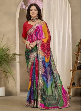 Georgette Classic Saree with Digital Print Work in Multi Colour