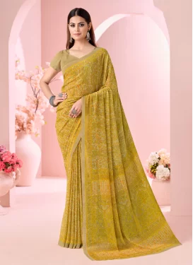 Georgette Classic Saree with Digital Print Work in Mustard