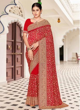 Georgette Classic Saree with Embroidered Work for Bridal in Red