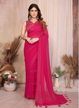 Georgette Classic Saree with Woven Work in Rose Pink