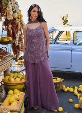Georgette Cutdana Work Palazzo Suit in Violet