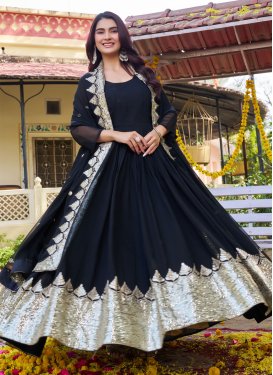 Georgette Designer Gown in Black with Embroidered Work for Festival