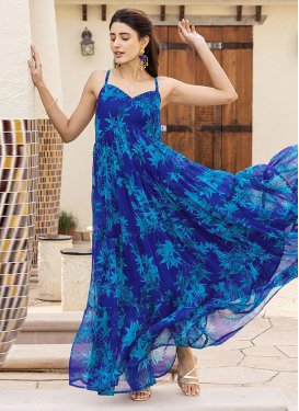 Georgette Designer Gown in Blue with Digital Print Work for Women