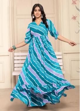 Georgette Designer Gown with Digital Print Work for Ceremonial in Multi Colour