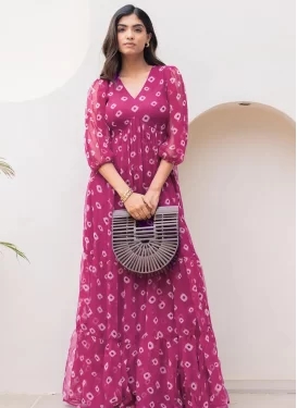 Georgette Designer Gown with Digital Print Work in Rose Pink for Festival