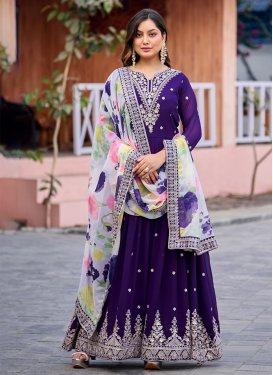 Georgette Designer Gown with Embroidered Work for Festival in Purple
