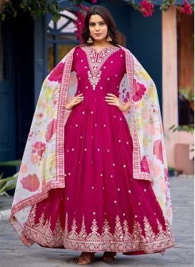 Georgette Designer Gown with Embroidered Work for Women in Rose Pink