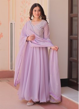 Georgette Designer Gown with Embroidered Work in Lavender
