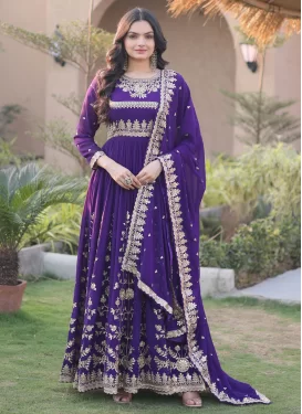 Georgette Designer Gown with Embroidered Work in Purple