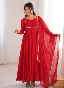 open lace back dress Zadie Red Long Dress: Embroidered Indian Gown by Raas USA main image 1