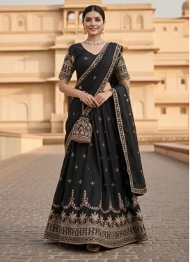 Georgette Designer Lehenga Choli in Black with Embroidered Work for Women