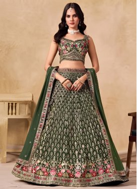 Georgette Designer Lehenga Choli in Green with Embroidered Work for Women