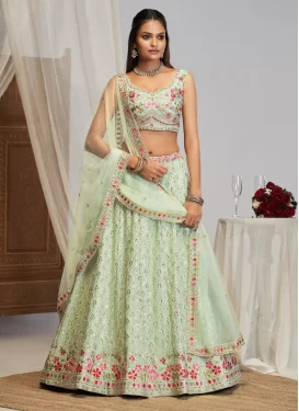 Georgette Designer Lehenga Choli in Sea Green with Embroidered Work for Women