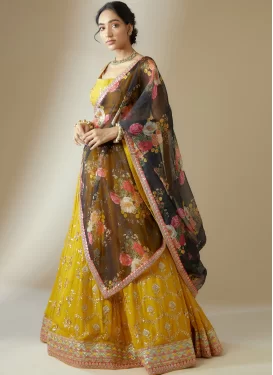Georgette Designer Lehenga Choli in Yellow with Embroidered Work for Festival