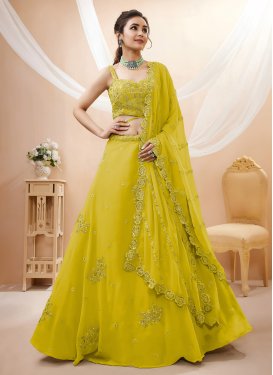 Georgette Designer Lehenga Choli in Yellow with Embroidered Work for Party