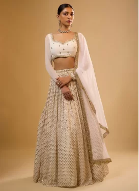 Georgette Designer Lehenga Choli with Embroidered Work for Festival in Cream
