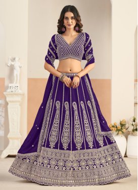 Georgette Designer Lehenga Choli with Embroidered Work for Festival in Purple