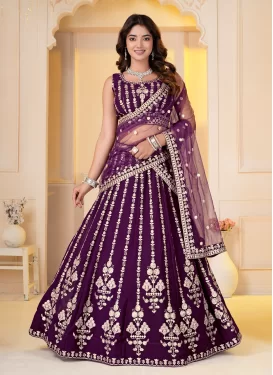 Georgette Designer Lehenga Choli with Embroidered Work for Women in Purple