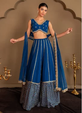 Georgette Designer Lehenga Choli with Embroidered Work in Blue for Festival