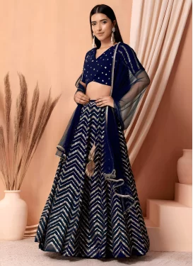 Georgette Designer Lehenga Choli with Embroidered Work in Navy Blue