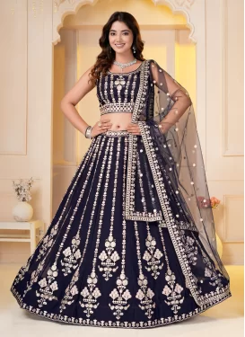 Georgette Designer Lehenga Choli with Embroidered Work in Navy Blue