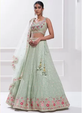 Georgette Designer Lehenga Choli with Embroidered Work in Turquoise for Festival