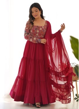 Georgette Designer Suit with Embroidered Work in Red