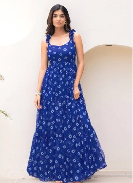 Georgette Digital Print Work Designer Gown in Blue