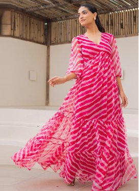 Georgette Digital Print Work Designer Gown in Rose Pink