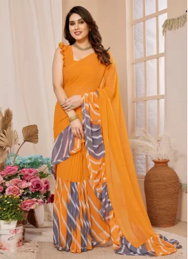 Georgette Digital Print Work Traditional Saree in Orange
