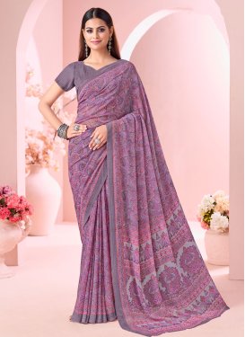 Georgette Digital Print Work Traditional Saree in Violet
