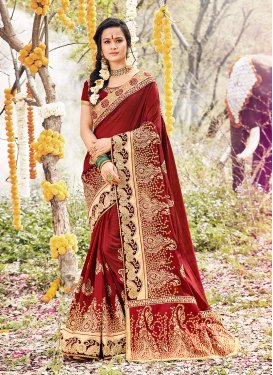 Georgette Embroidered Maroon Classic Saree
