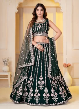 Georgette Embroidered Work Designer Lehenga Choli in Bottle Green