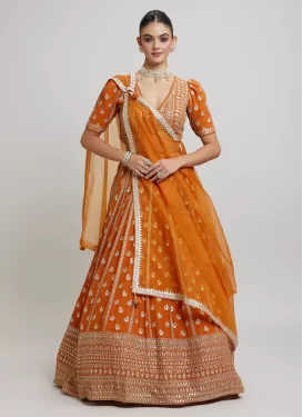 Georgette Embroidered Work Designer Lehenga Choli in Orange