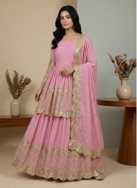 Georgette Embroidered Work Kameez Style Lehenga Choli in Pink