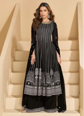 Georgette Embroidered Work Palazzo Suit in Black