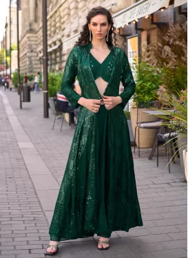 Georgette Embroidered Work Palazzo Suit in Green