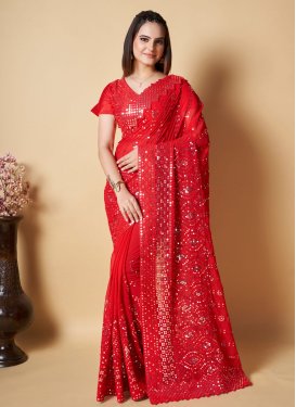 Georgette Embroidered Work Traditional Saree