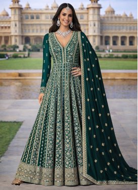Georgette Embroidered Work Trendy Gown in Bottle Green