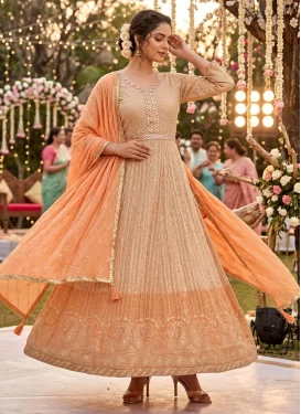 Georgette Embroidered Work Trendy Gown in Peach