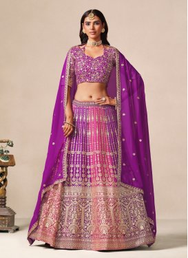 Georgette Embroidered Work Trendy Lehenga Choli in Magenta and Purple